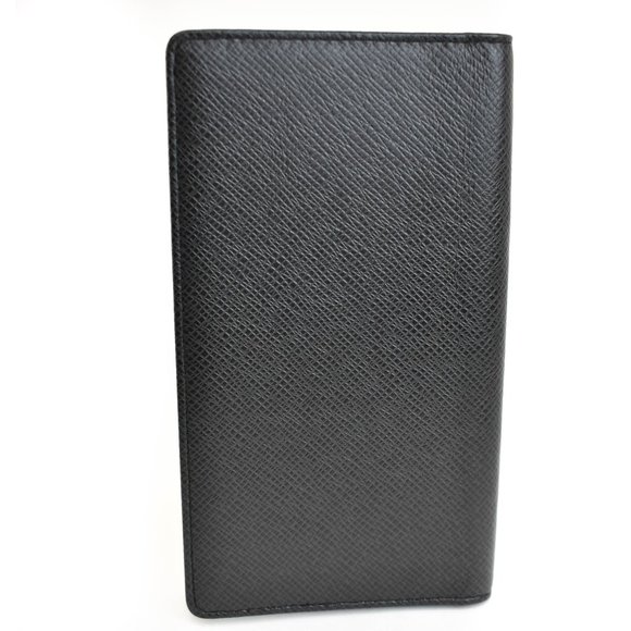 LOUIS VUITTON: Black, "Taiga" Leather "LV" Logo Folding Wallet (xv) - Picture 3 of 10